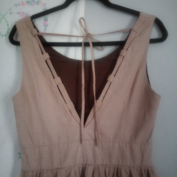 Brown beige linen apron dress Aya Sacredwear SMALL - Picture 2 of 6